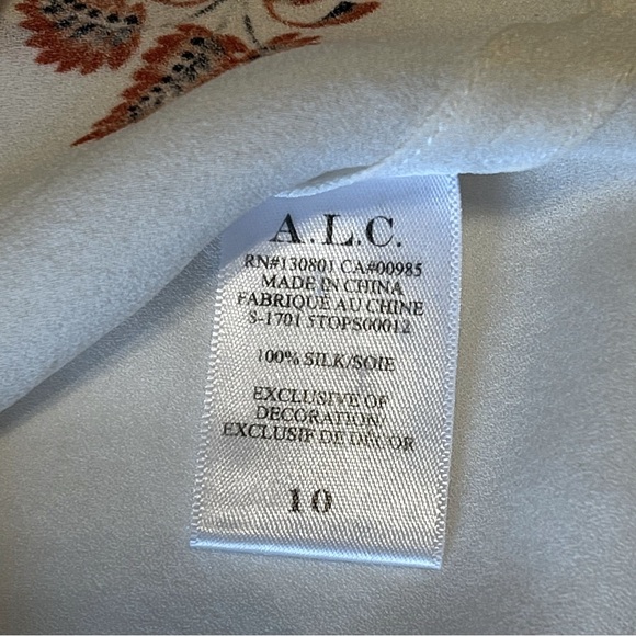 A.L.C. Hari Front Tie Floral Silk Blouse, cream, size 10 - Picture 16 of 16